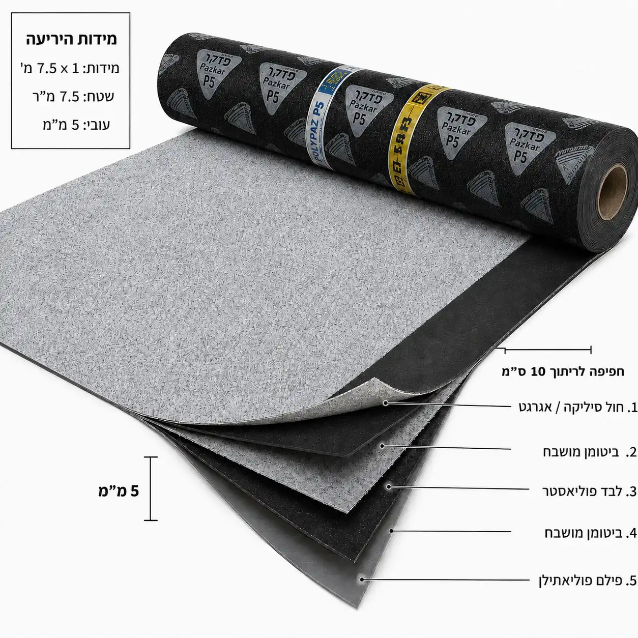 פוליפלסט 5R פזקר - יריעה ביטומנית APP בעובי 5 מ״מ